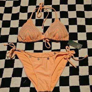 Orange Bikini Set with Crochet Detail